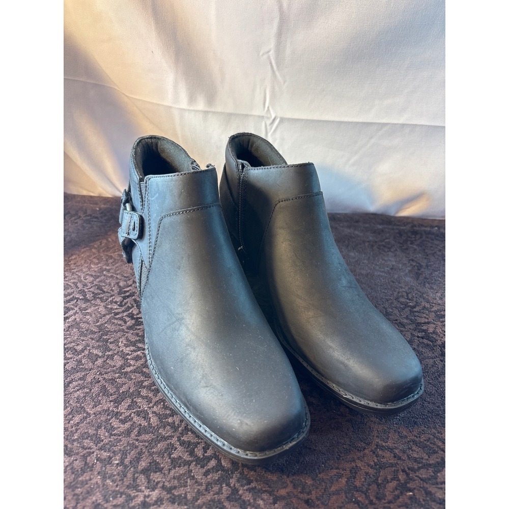 Clarks Danyelle Gema Black Oily‎ Leather Ankle Boots Buckle Booties Women 6 M